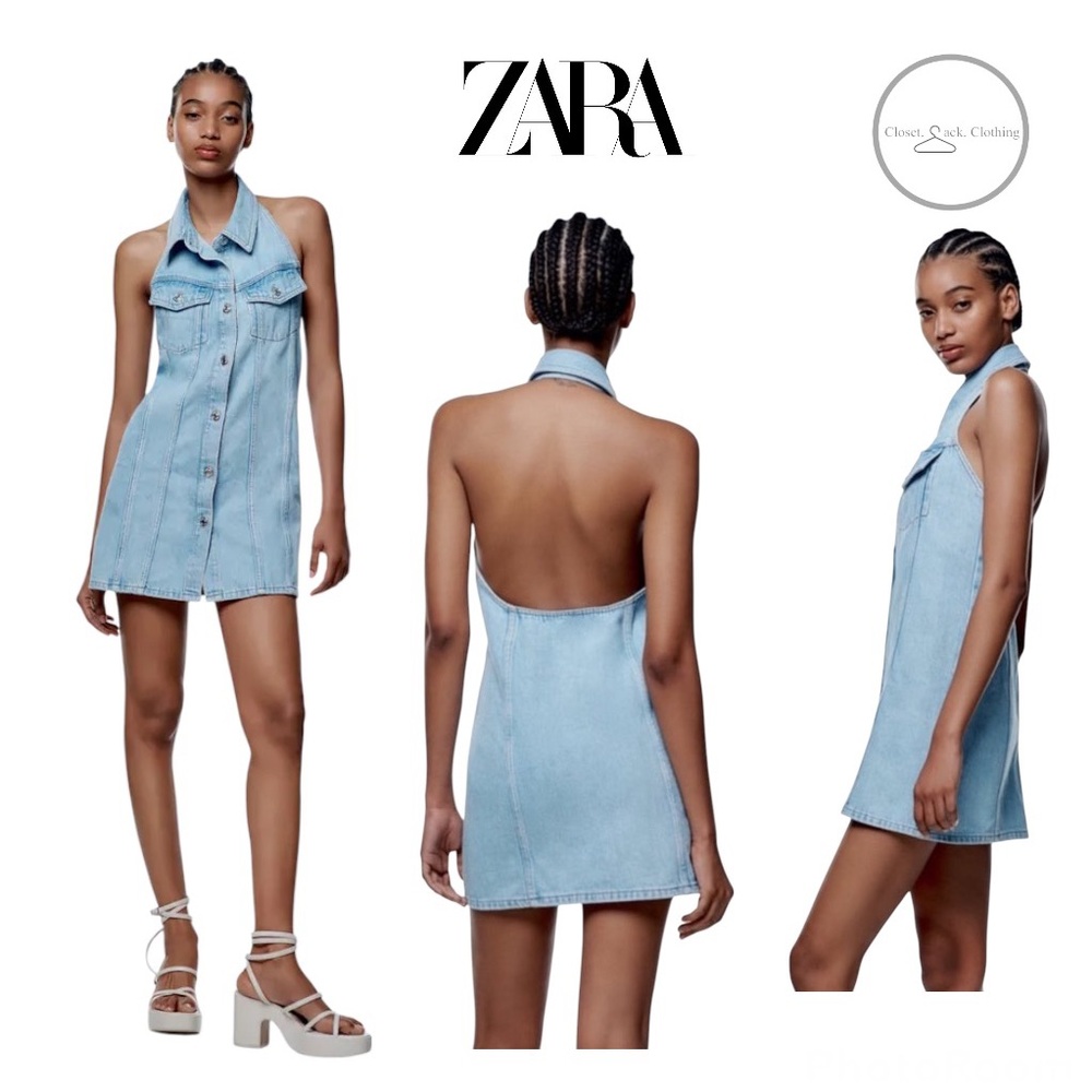 Zara Blue Backless Dress with Elegant Silhouette
